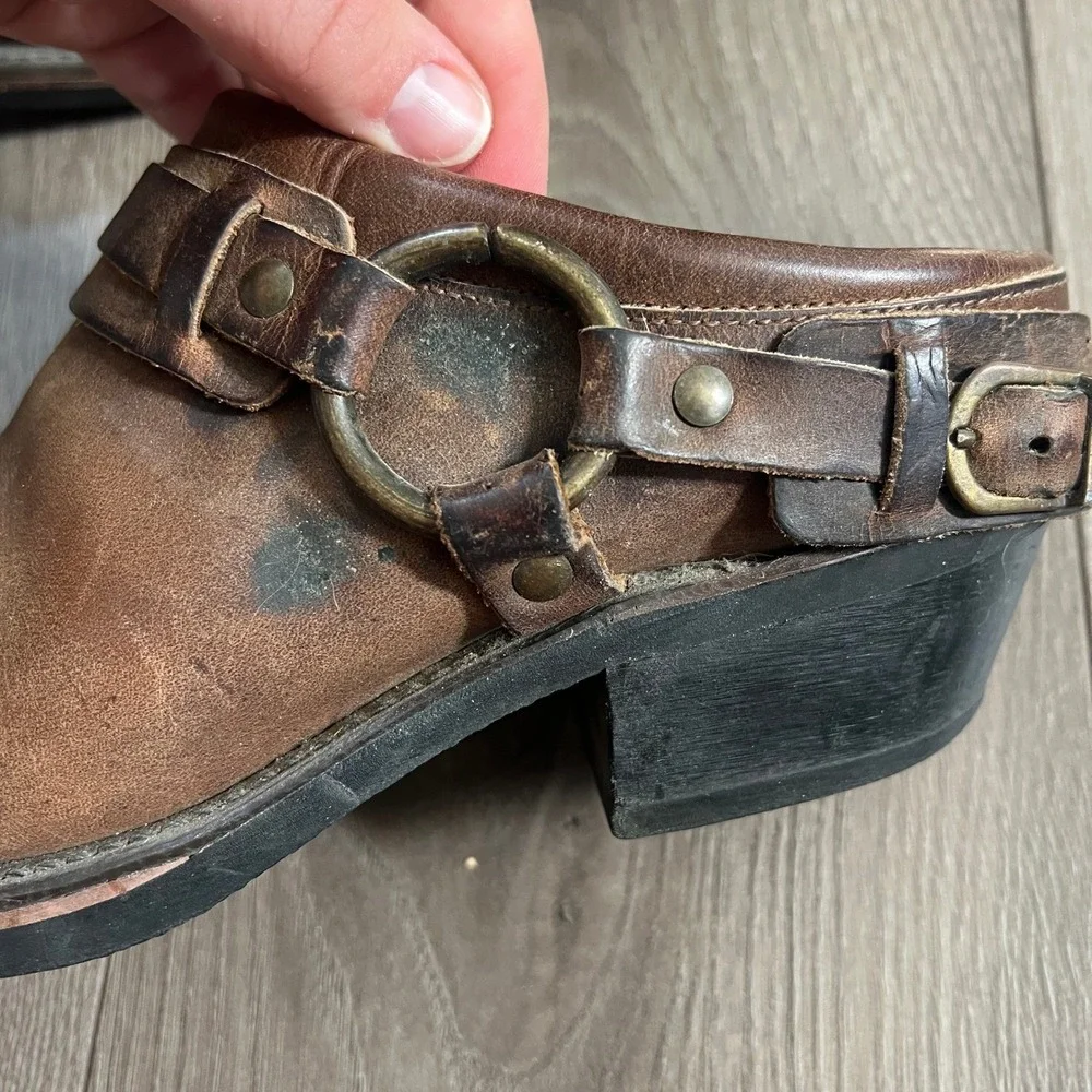 Frye Brown Leather Mule Clogs with Buckle Detail - Picture 6 of 15